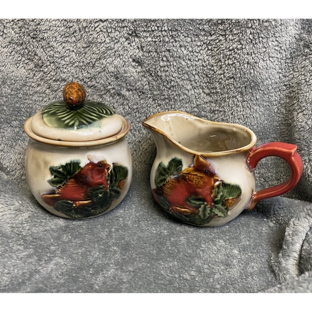 Tii Collection Sugar Bowl And Creamer Cardinal Holly Christmas Collection